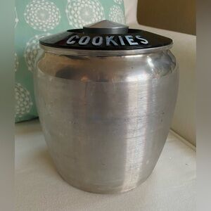 Vtg KROMEX Spun Aluminum Cookies Cookie Jar Canister 1950s with Lid MCM